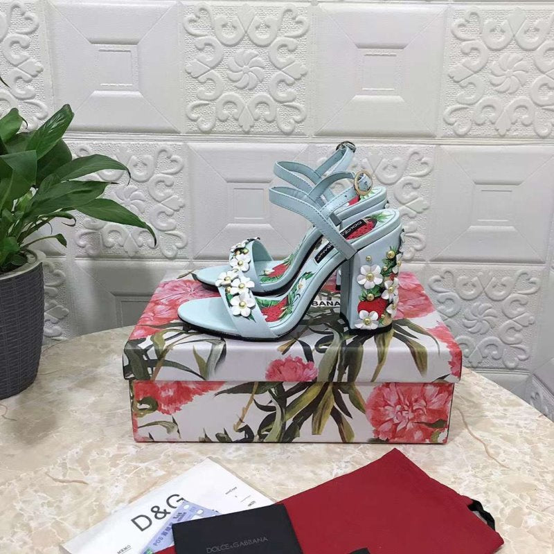 Dolce and Gabbana Flower Chunky Heel Sandals SHS05382