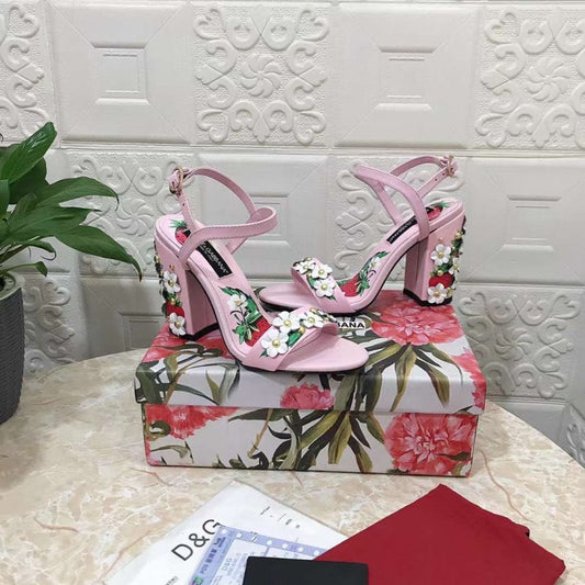 Dolce and Gabbana Flower Chunky Heel Sandals SHS05384
