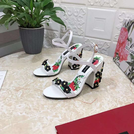 Dolce and Gabbana Flower Chunky Heel Sandals SHS05385