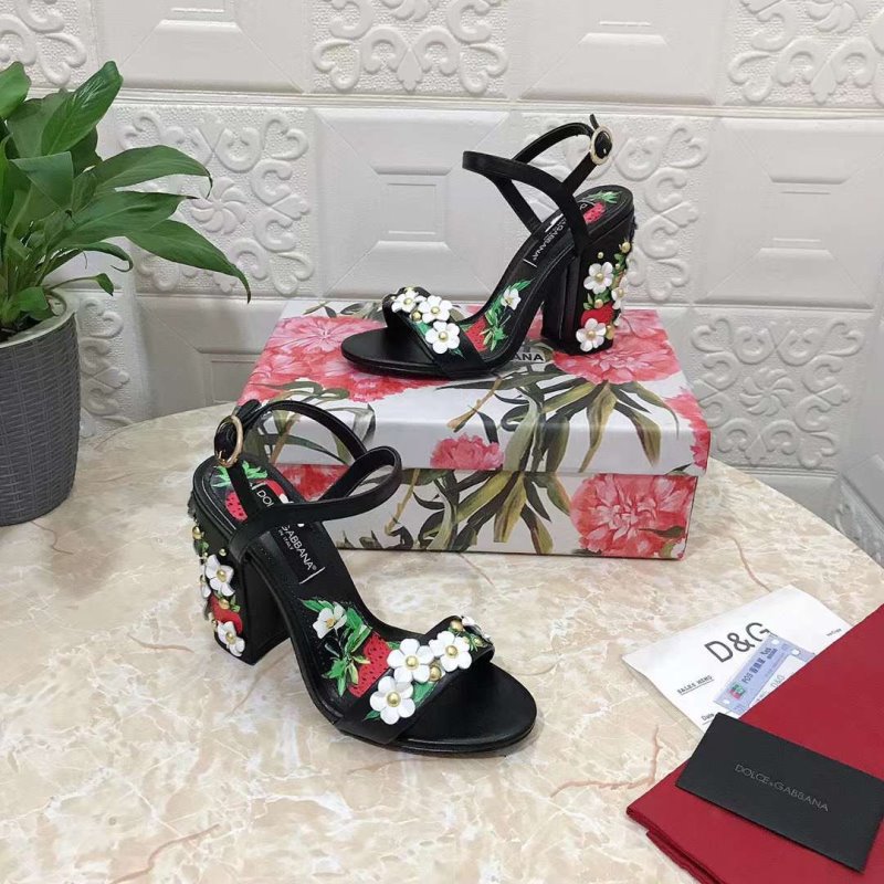 Dolce and Gabbana Flower Chunky Heel Sandals SHS05386