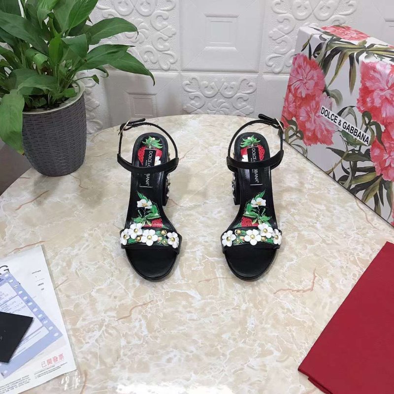 Dolce and Gabbana Flower Chunky Heel Sandals SHS05386