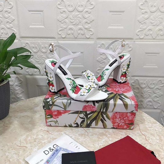 Dolce and Gabbana Flower Chunky Heel Sandals SHS05387