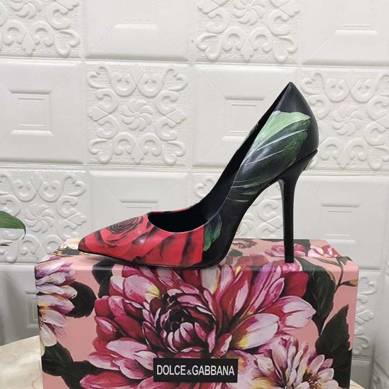 Dolce and Gabbana Flower Print Heel Single Shoes SHS05379