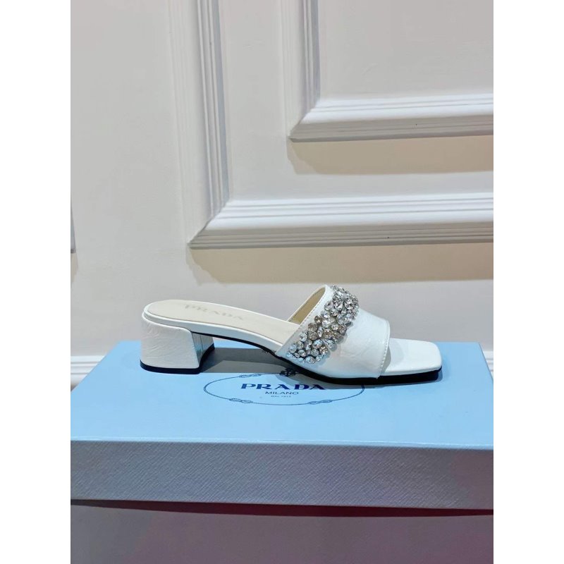Prada Rhinestone Thick heeled Slippers SH00312