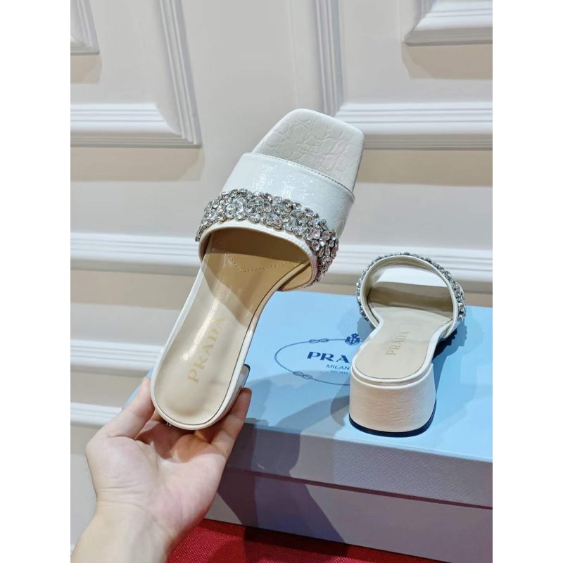 Prada Rhinestone Thick heeled Slippers SH00312