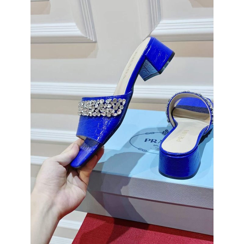 Prada Rhinestone Thick heeled Slippers SH00313