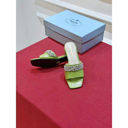 Prada Rhinestone Thick heeled Slippers SH00314