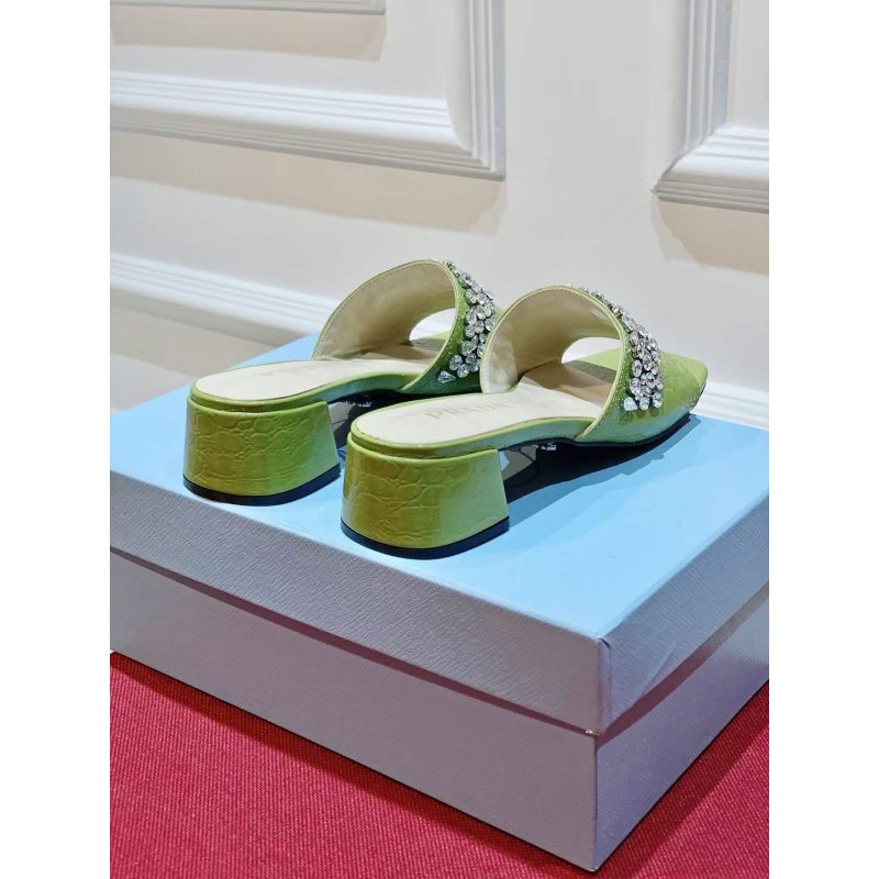 Prada Rhinestone Thick heeled Slippers SH00314