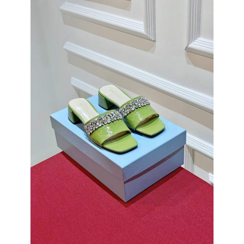 Prada Rhinestone Thick heeled Slippers SH00314