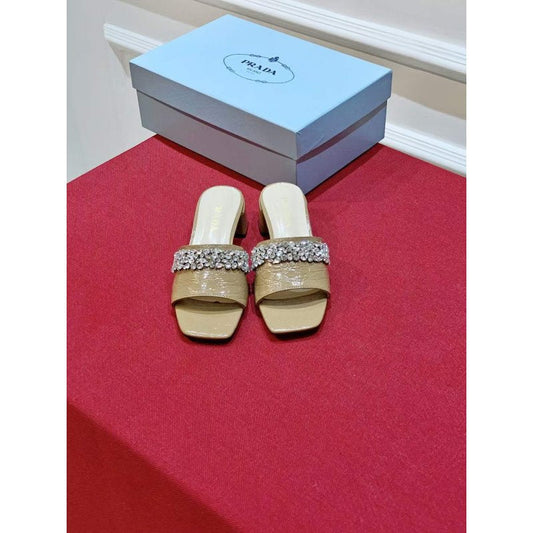 Prada Rhinestone Thick heeled Slippers SH00315