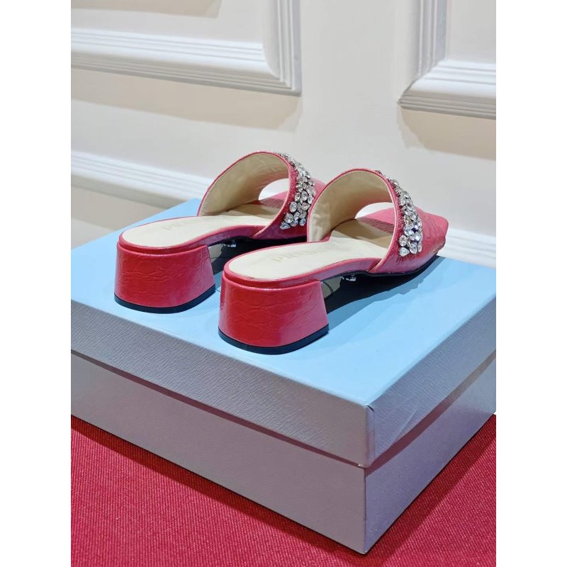 Prada Rhinestone Thick heeled Slippers SH00317