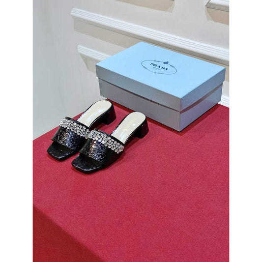 Prada Rhinestone Thick heeled Slippers SH00318