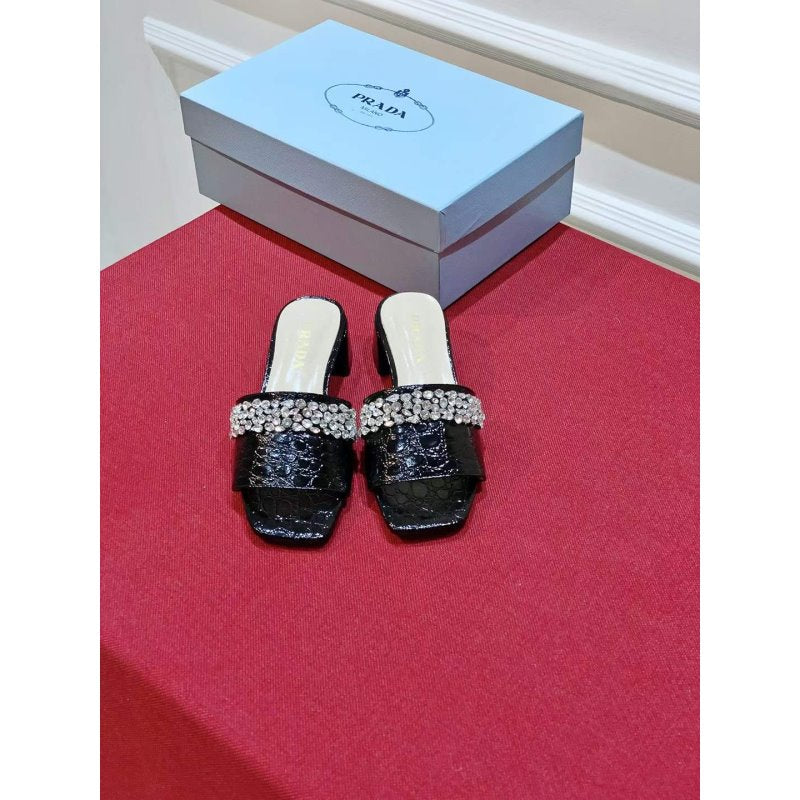 Prada Rhinestone Thick heeled Slippers SH00318