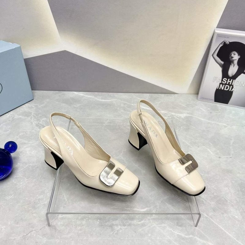Prada Square head back empty thick single Shoes SH00095