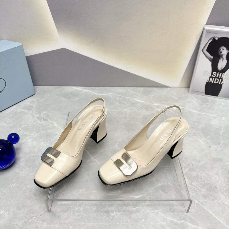 Prada Square head back empty thick single Shoes SH00095