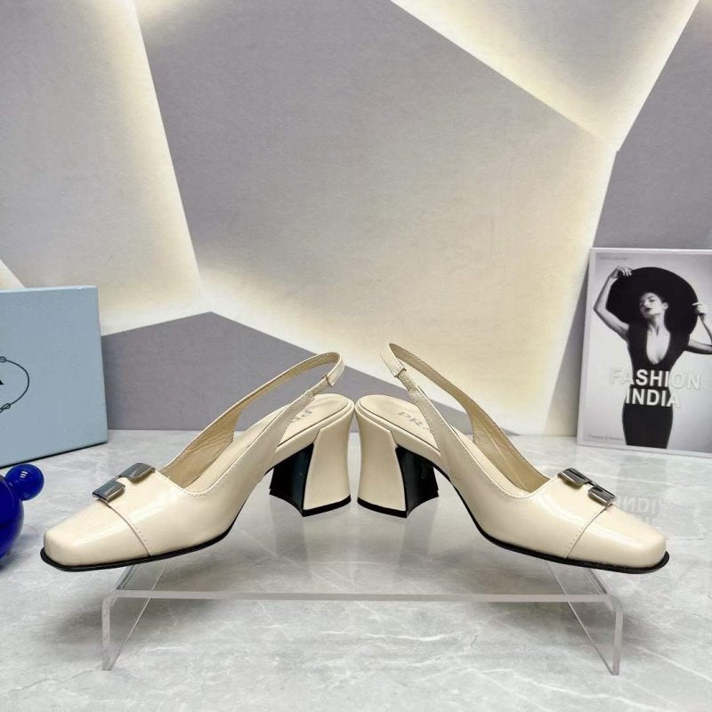 Prada Square head back empty thick single Shoes SH00095
