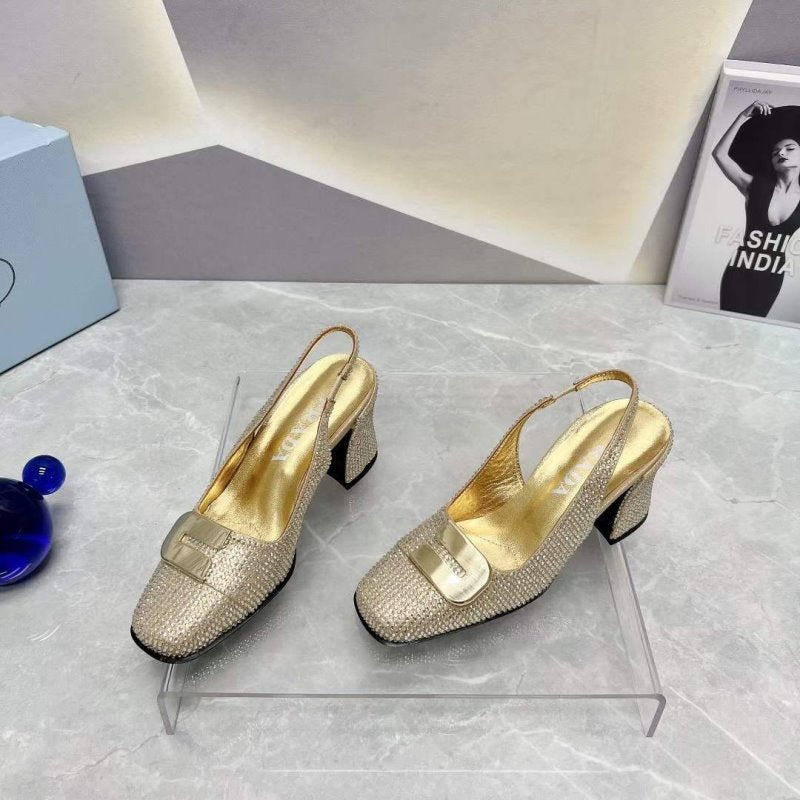 Prada Square head back empty thick single Shoes SH00098