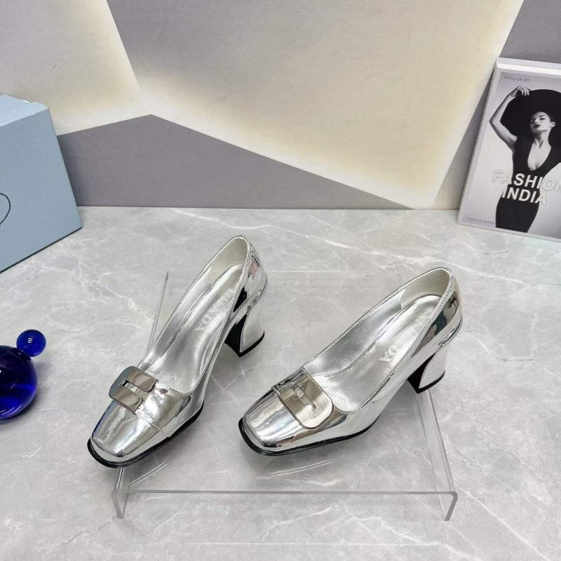 Prada Square head back empty thick single Shoes SH00102