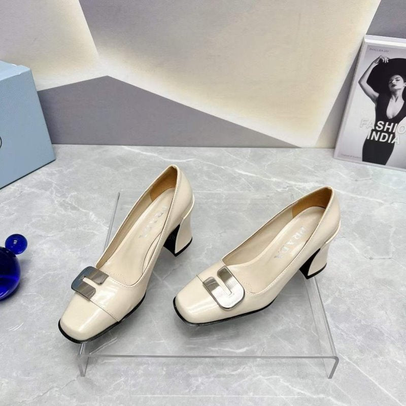 Prada Square head back empty thick single Shoes SH00103