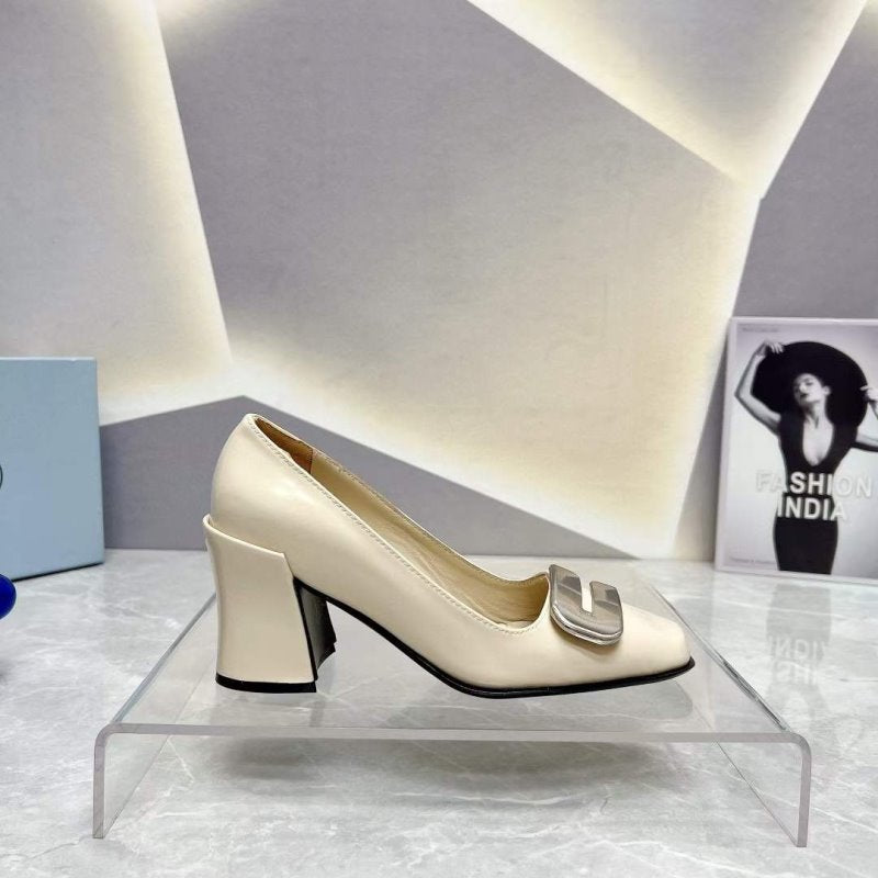 Prada Square head back empty thick single Shoes SH00103