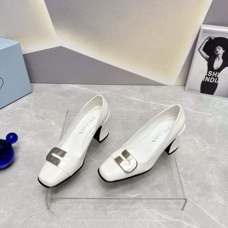 Prada Square head back empty thick single Shoes SH00104