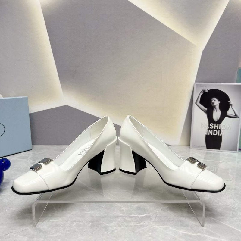 Prada Square head back empty thick single Shoes SH00104