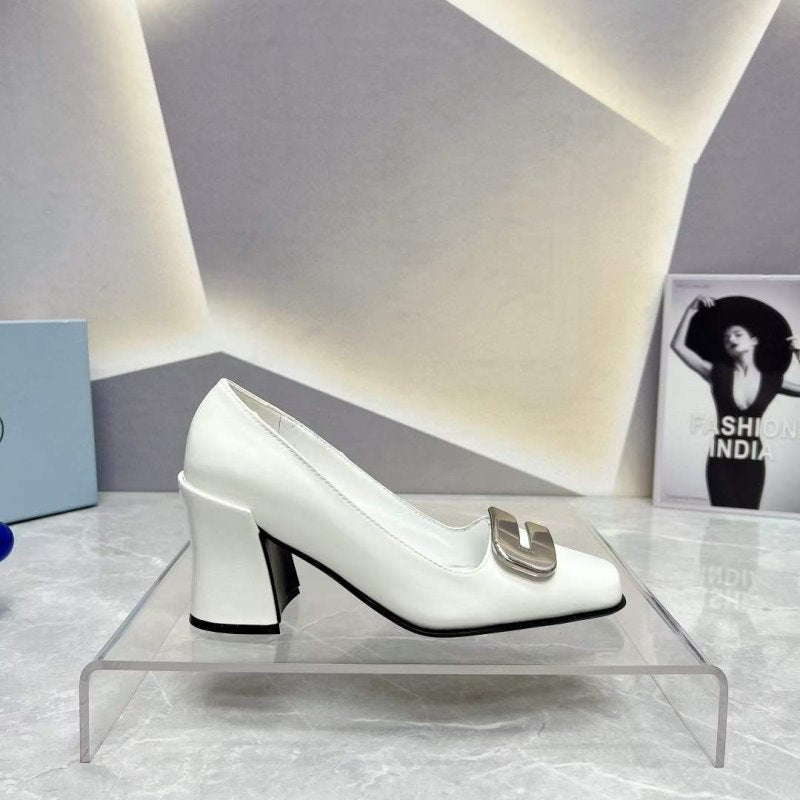 Prada Square head back empty thick single Shoes SH00104
