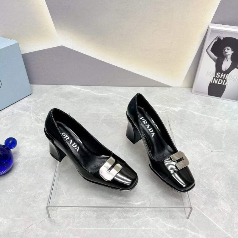 Prada Square head back empty thick single Shoes SH00105