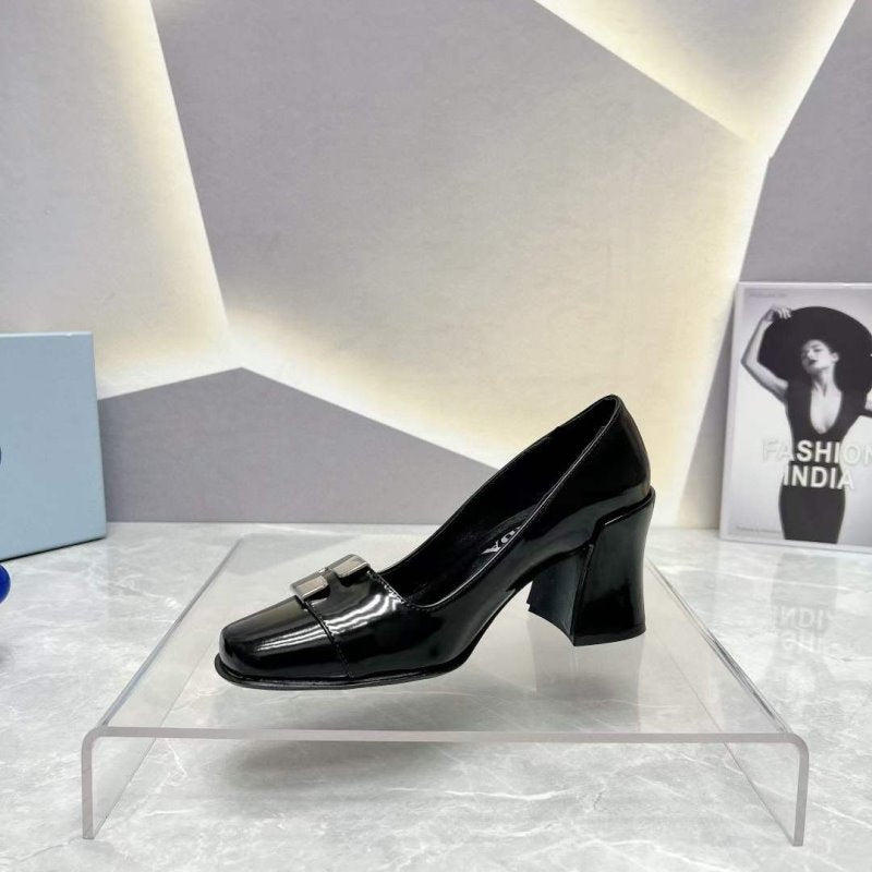 Prada Square head back empty thick single Shoes SH00105