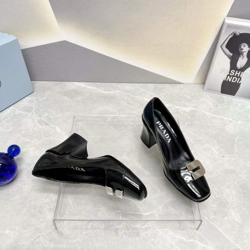 Prada Square head back empty thick single Shoes SH00105