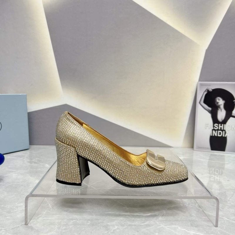 Prada Square head back empty thick single Shoes SH00106