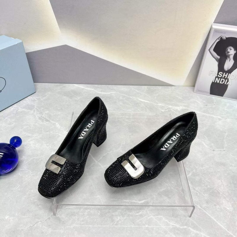 Prada Square head back empty thick single Shoes SH00108