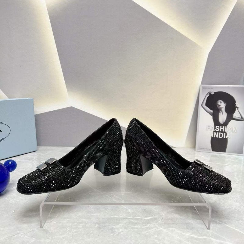 Prada Square head back empty thick single Shoes SH00108