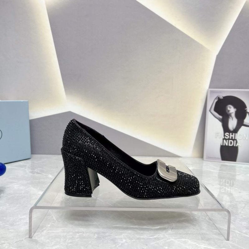 Prada Square head back empty thick single Shoes SH00108