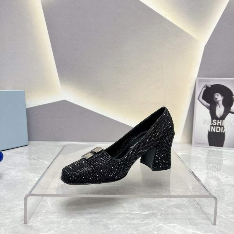Prada Square head back empty thick single Shoes SH00108