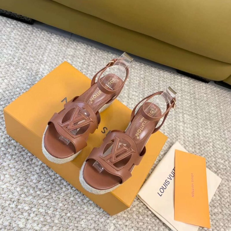 Louis Viutton Hollow Straw Wedge Sandals SH010385