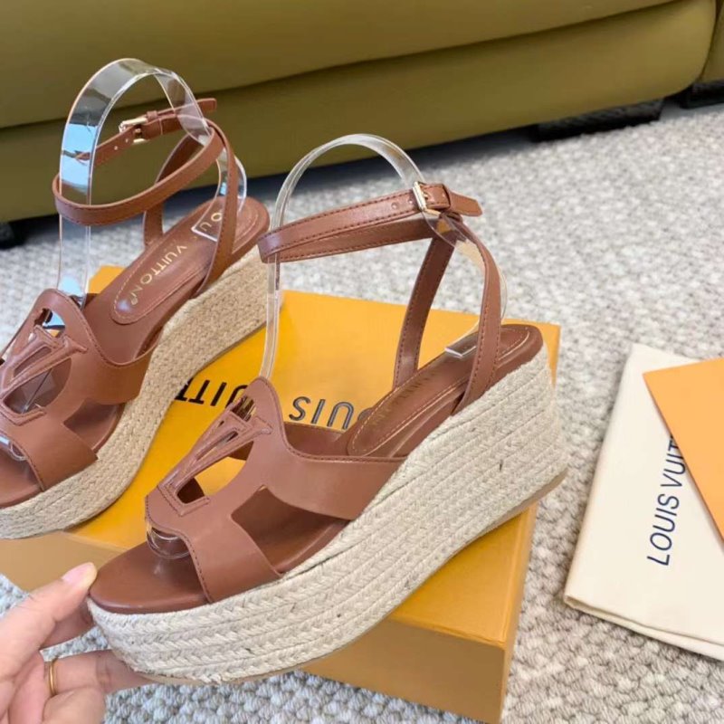 Louis Viutton Hollow Straw Wedge Sandals SH010385
