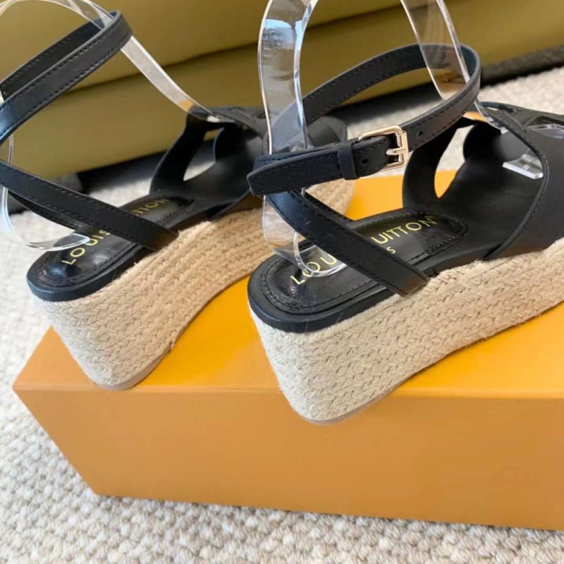 Louis Viutton Hollow Straw Wedge Sandals SH010386