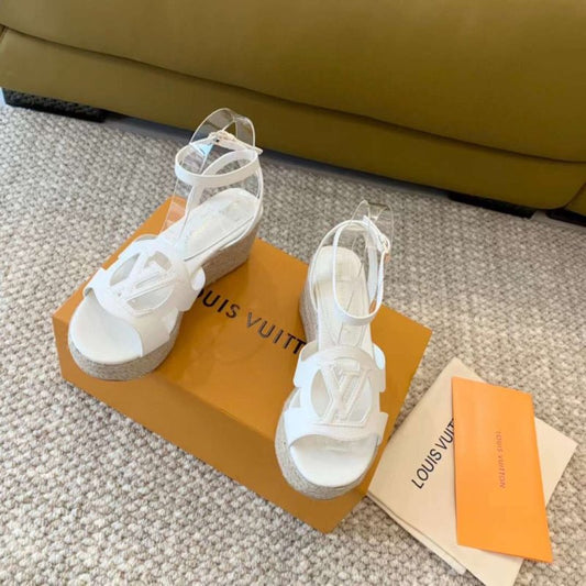 Louis Viutton Hollow Straw Wedge Sandals SH010387