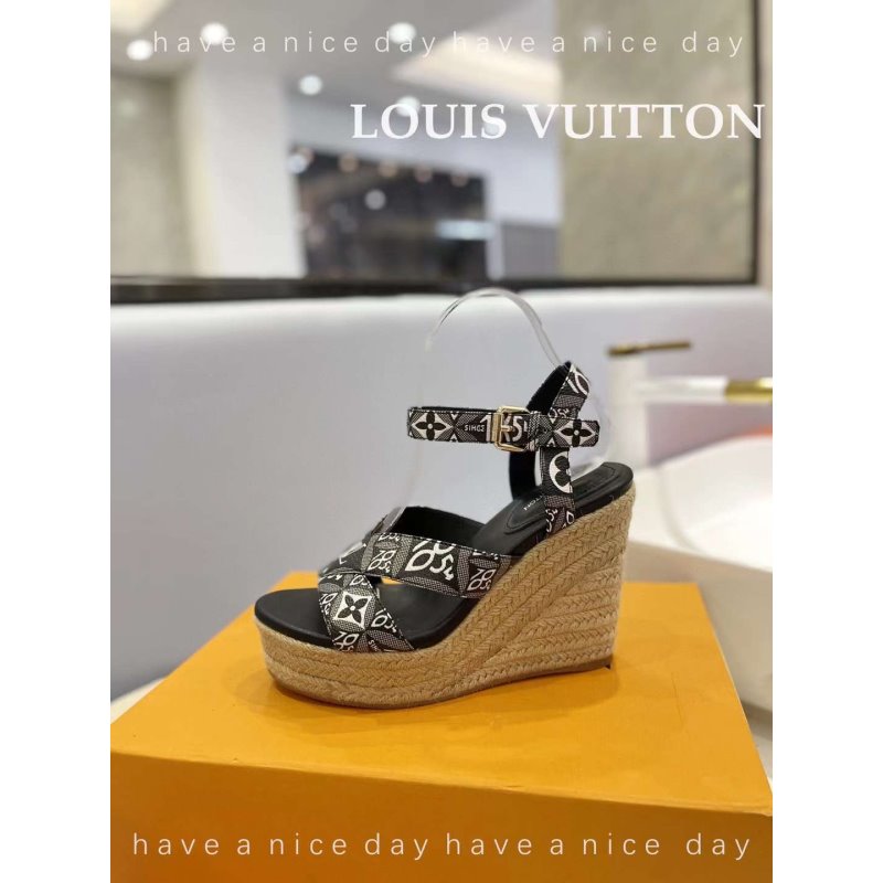 Louis Viutton Hollow Straw Wedge Sandals SH010388