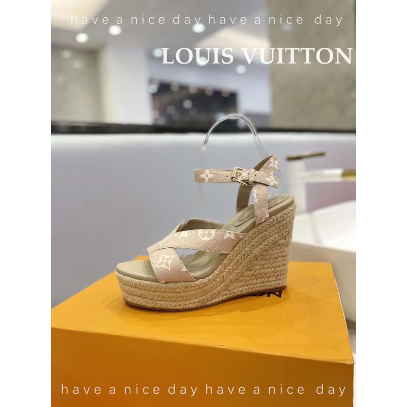 Louis Viutton Hollow Straw Wedge Sandals SH010389