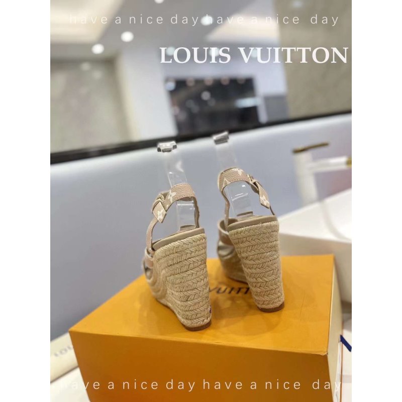 Louis Viutton Hollow Straw Wedge Sandals SH010389