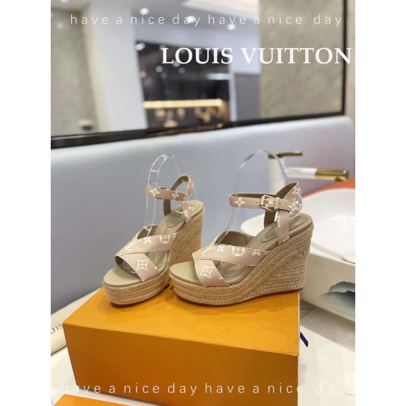 Louis Viutton Hollow Straw Wedge Sandals SH010389