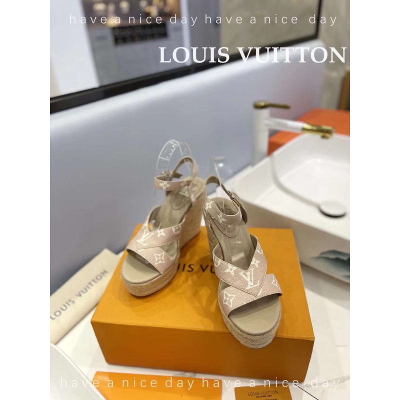 Louis Viutton Hollow Straw Wedge Sandals SH010389