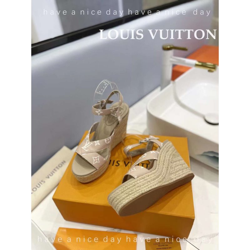 Louis Viutton Hollow Straw Wedge Sandals SH010389