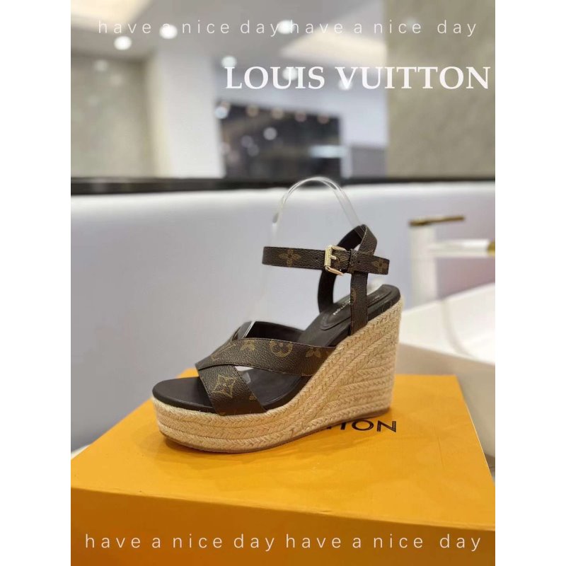 Louis Viutton Hollow Straw Wedge Sandals SH010390