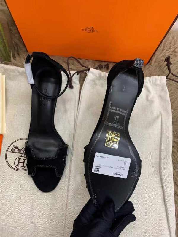 Hermes Black Heeled Sandals SHS02545