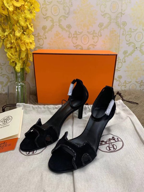 Hermes Black Heeled Sandals SHS02545