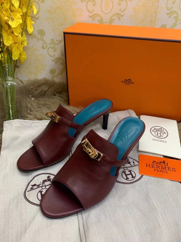 Hermes Maroon Heeled Sandals SHS02527