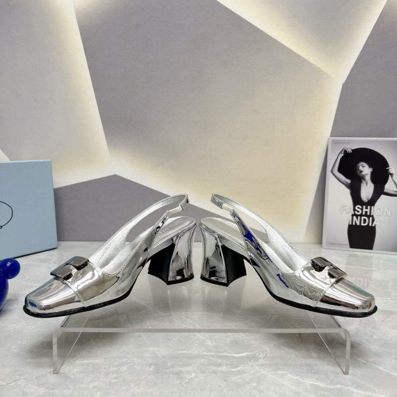 Prada Square head back empty thick single Shoes SH00094